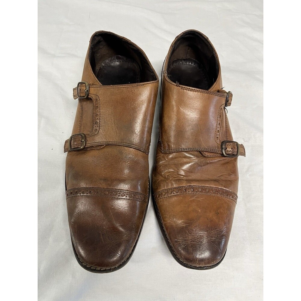 Florsheim Brown Leather Double Monk Strap Dress Shoes Buckle 10 3E